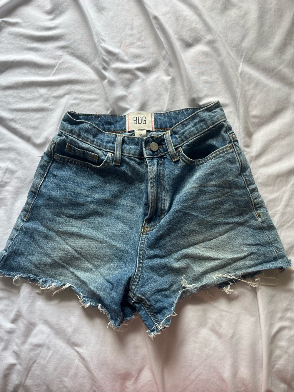 BDG Light Blue Distressed High-Rise Jean Shorts
